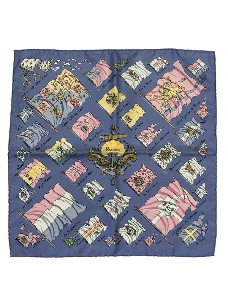 Hermes Scarf Silk Pavois Flag Blue